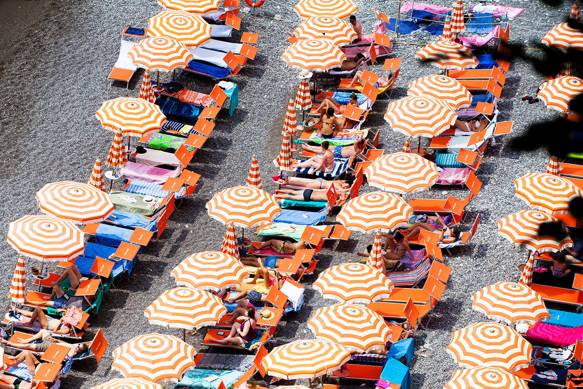 Arienzo Between The Umbrellas - Carla Coulson Limited Edition Fine Art Print, travel photography, Italy, beaches, beach photography