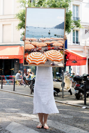 Arienzo Beach Orange Striped Heart - Carla Coulson Limited Edition Fine Art Print, travel photography, Italy, beaches, beach photography