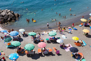 Atrani Umbrella Choreogaphy - Carla Coulson Limited Edition Fine Art Print, travel photography, Italy, beaches, beach photography